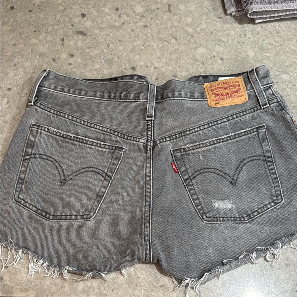 Levi's Charcoal Denim Frayed Shorts